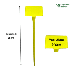 Sarı bitki etiketi 9x6x38 cm – fide ve fidan tanımlama için 10'lu set