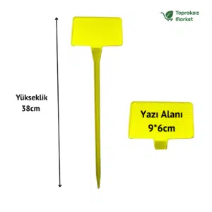 Sarı bitki etiketi 9x6x38 cm – fide ve fidan tanımlama için 10'lu set