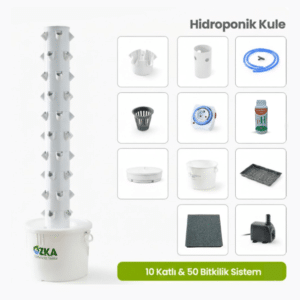 10 katlı 50 gözlü 75 litre depolu dikey topraksız tarım kulesi hidroponik sistem