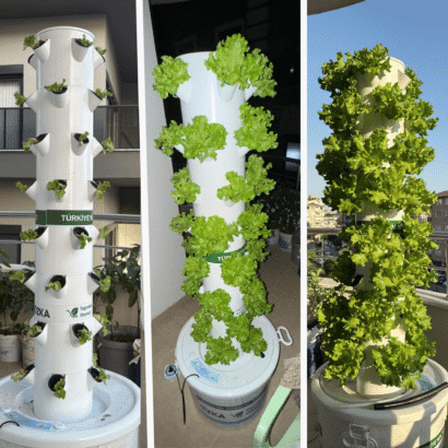 10 katlı 50 gözlü 75 litre depolu dikey topraksız tarım kulesi hidroponik sistem