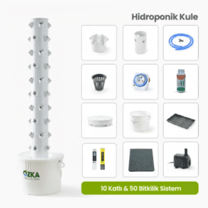 Dikey hidroponik kule 50 gözlü full set topraksız tarım sistemi balkon sera kullanımına uygun