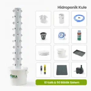Dikey hidroponik kule 50 gözlü full set topraksız tarım sistemi balkon sera kullanımına uygun