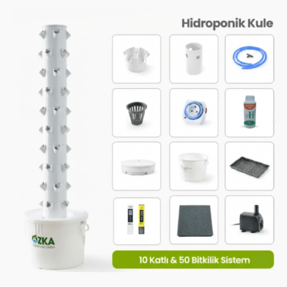 Dikey hidroponik kule 50 gözlü full set topraksız tarım sistemi balkon sera kullanımına uygun