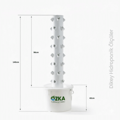 Dikey topraksız tarım kulesi 6 katlı 30 gözlü 75 lt depolu hidroponik sistem