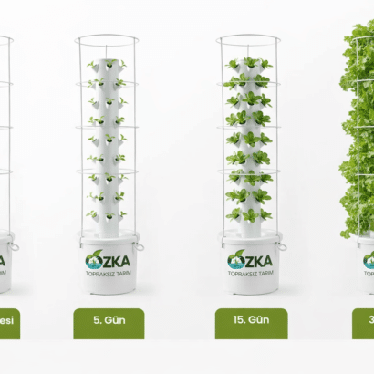Dikey topraksız tarım kulesi 6 katlı 30 gözlü 75 lt depolu hidroponik sistem